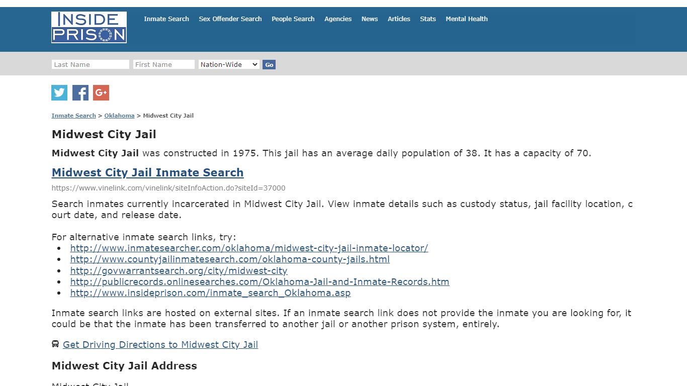 Midwest City Jail - Oklahoma - Inmate Search - Inside Prison